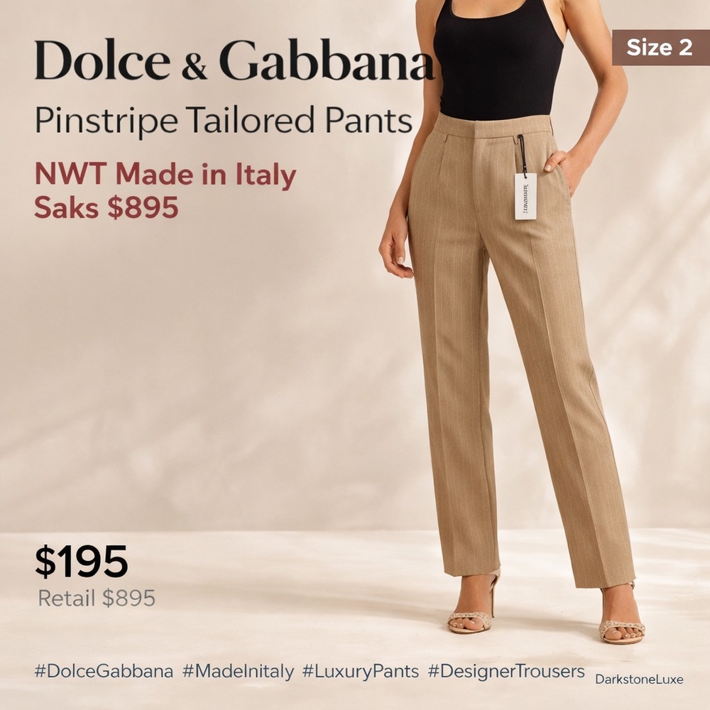 🆕🏷️ Dolce & Gabbana Beige Pinstripe Tailored Pants – Made in Italy 🇮🇹 – NWT